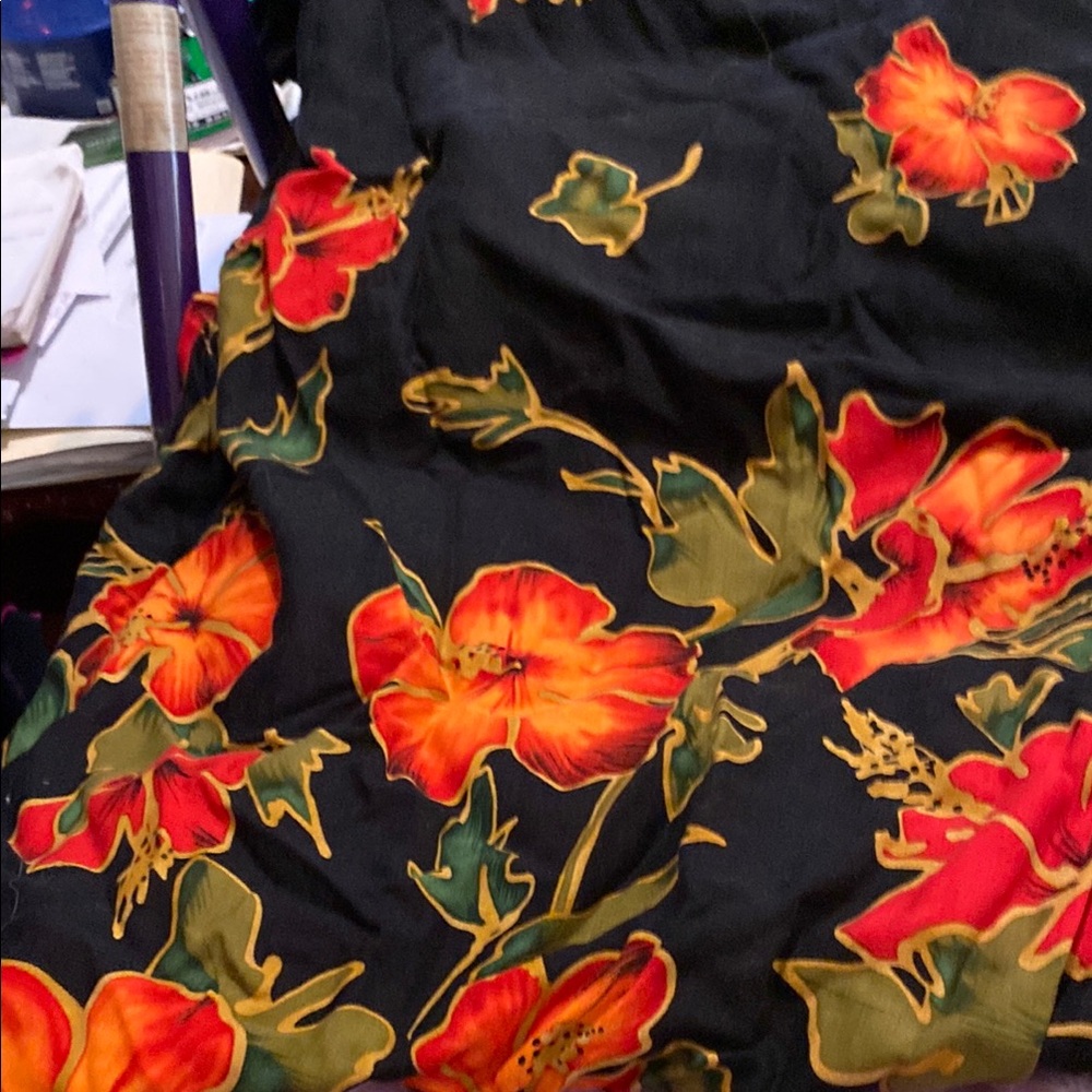 Floral Black Dress with Red and Green Accents